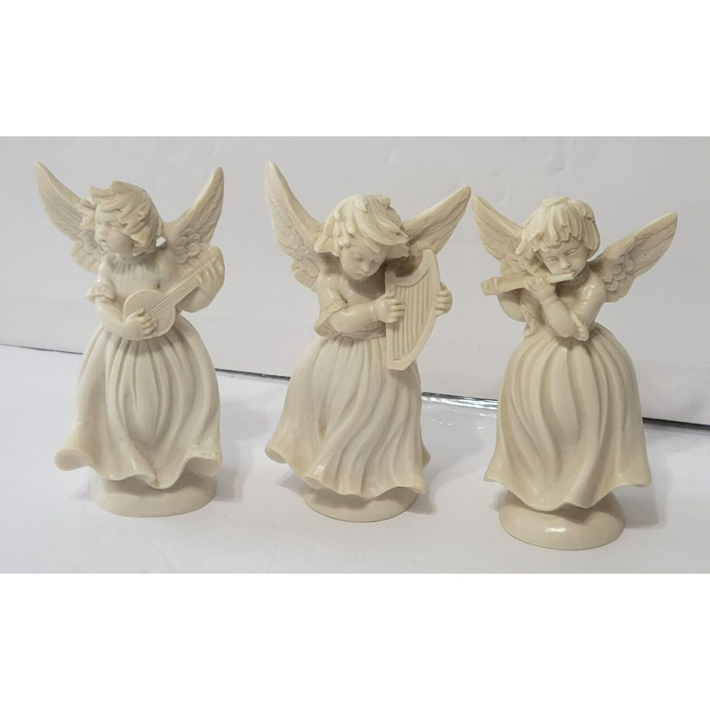 Vintage Religious Angel Girl Musicians Figurines By  A. Santini Caravan Set of 3